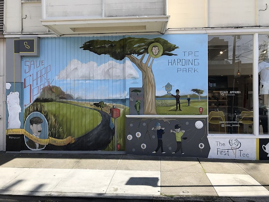 Cow Hollow golfwear store installs mural depicting city courses