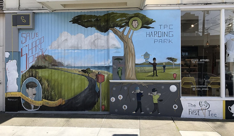 Cow Hollow golfwear store installs mural depicting city courses