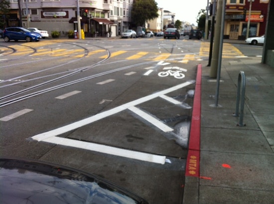 SFMTA testing new bike lanes in the Castro-helps cyclists avoid eating it crossing MUNI tracks