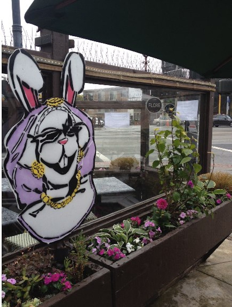 Wooden Easter Rabbit Decorations Stolen from Cafe Flore