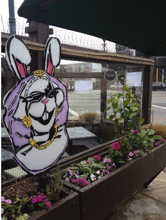 Wooden Easter Rabbit Decorations Stolen from Cafe Flore