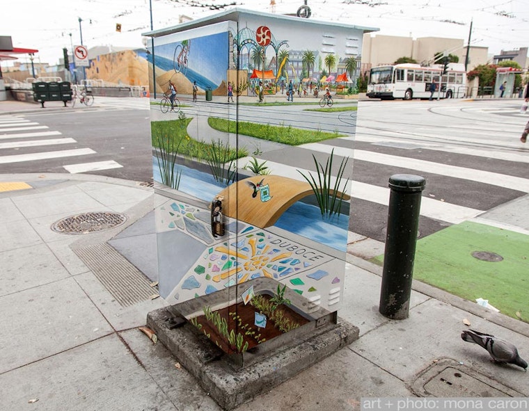 PHOTO: Mona Caron beautifies utility box at Duboce & Church