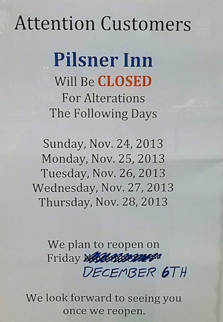 Pilsner Inn Remodeling - Reopening Date Pushed
