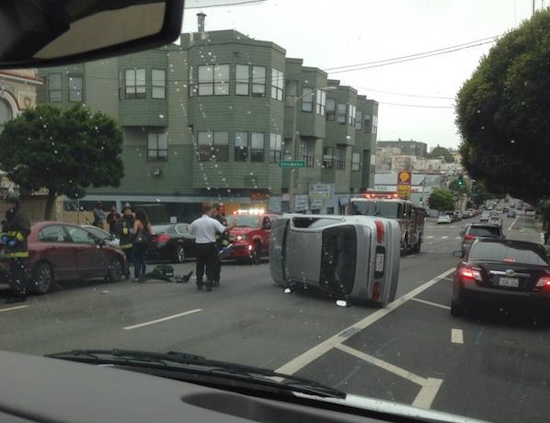 Car Rolls Over At Oak And Divisadero