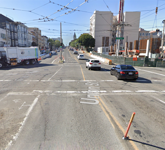 Pedestrian in life-threatening condition after being hit by bus on Van Ness