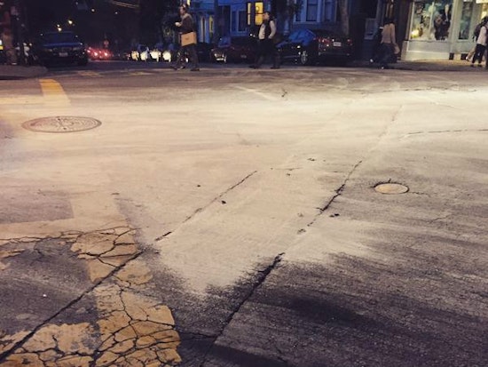 Saturday Oil Spill On Oak Street Prompts Street Dusting