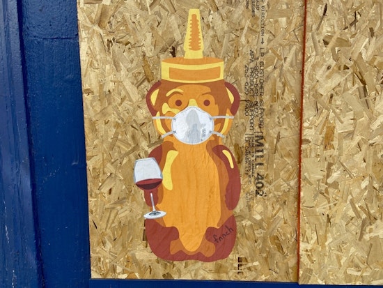Street artist fnnch installs series of COVID-19-themed honey bear murals
