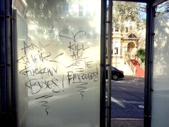 Local Muni Shelters A Target For Persistent Anti-Tech Graffiti