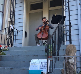 From front-porch perch, professional cellist serenades Page Street neighbors